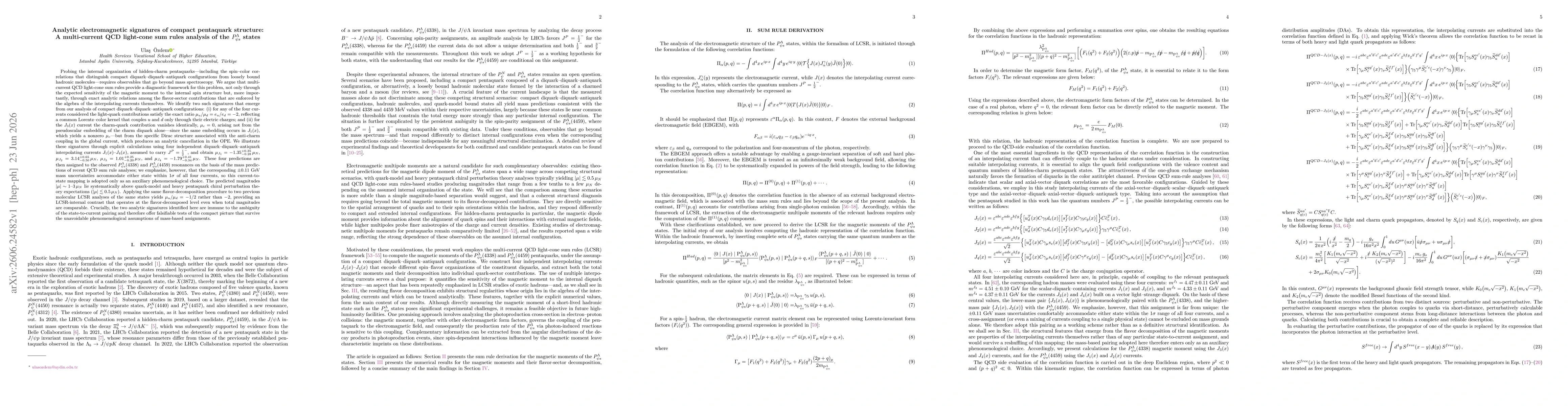 Thumbnail for Analytic electromagnetic signatures of compact pentaquark structure: A multi-current QCD light-cone sum rules analysis of the $P_{ψs}^Λ$ states