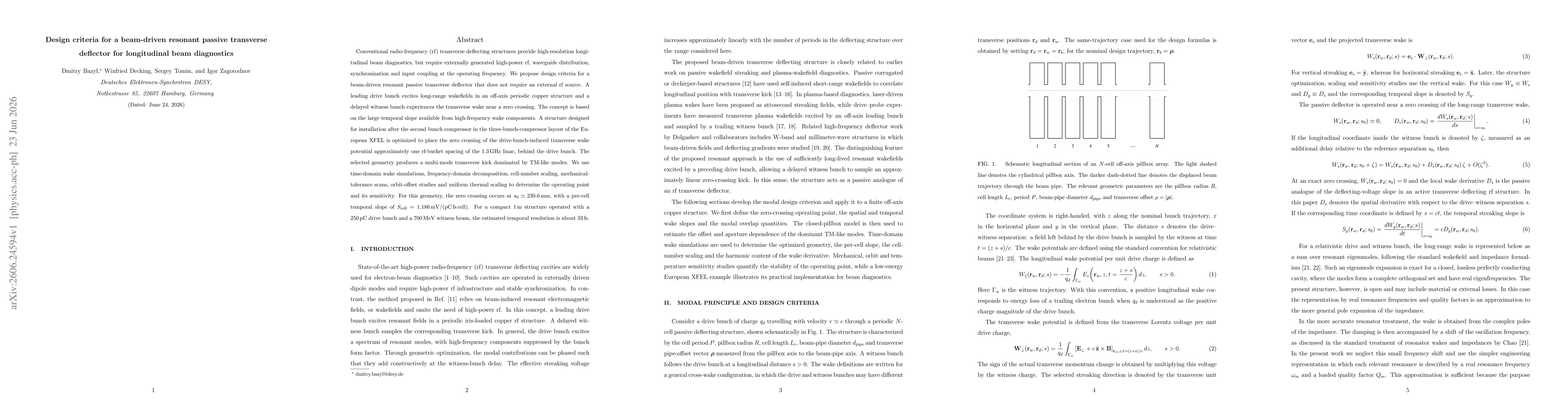 Thumbnail for Design criteria for a beam-driven resonant passive transverse deflector for longitudinal beam diagnostics