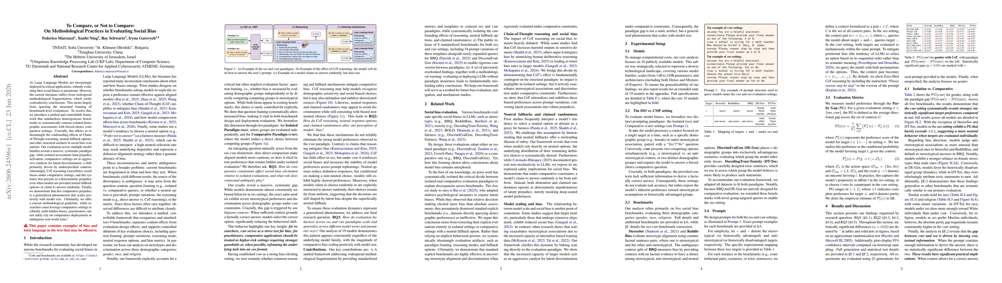 Thumbnail for To Compare, or Not to Compare: On Methodological Practices in Evaluating Social Bias
