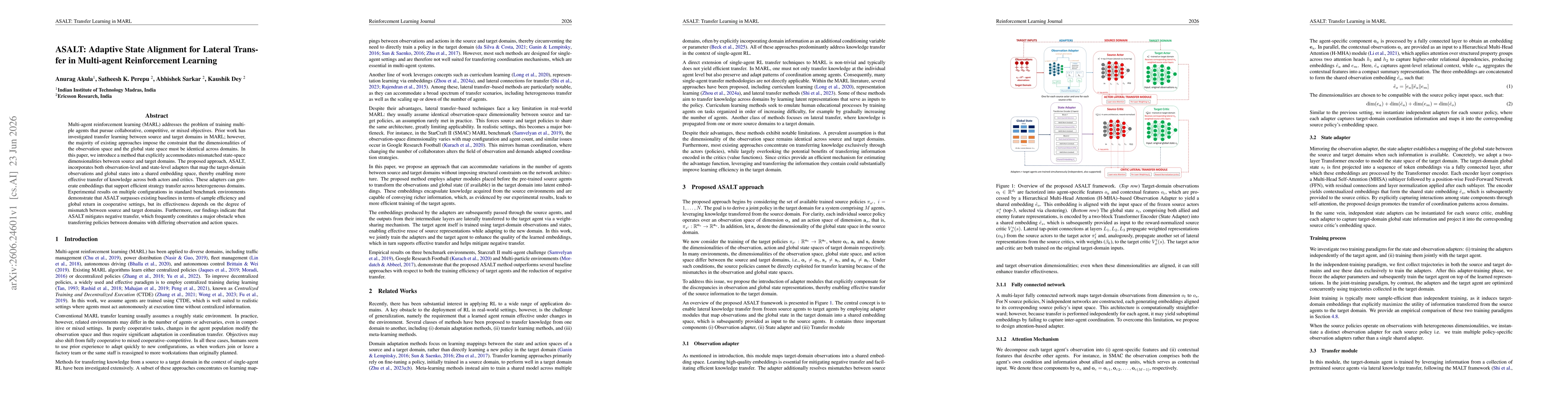 Thumbnail for ASALT: Adaptive State Alignment for Lateral Transfer in Multi-agent Reinforcement Learning