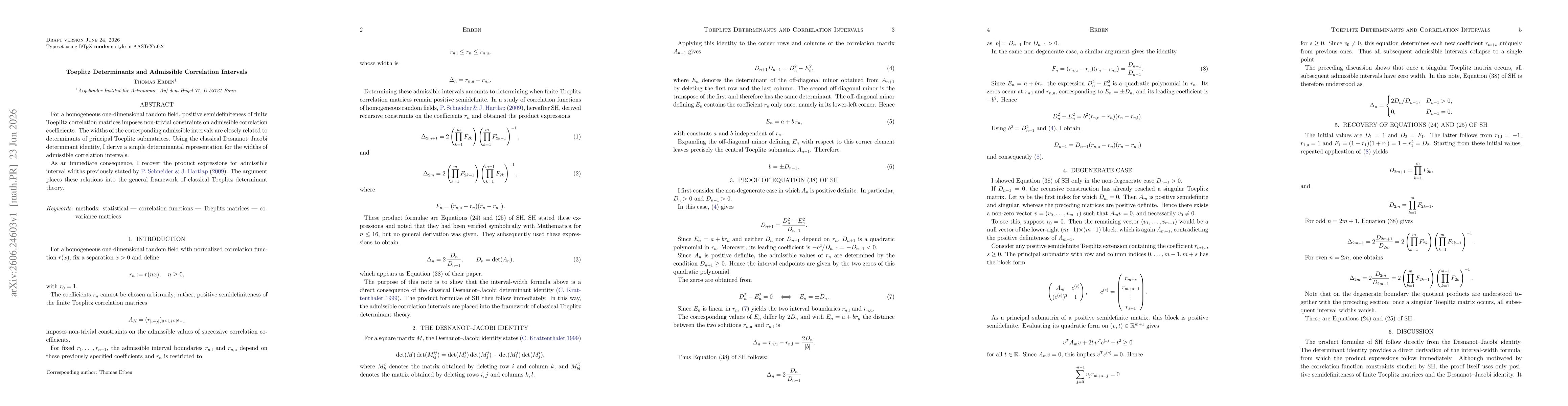 Thumbnail for Toeplitz Determinants and Admissible Correlation Intervals