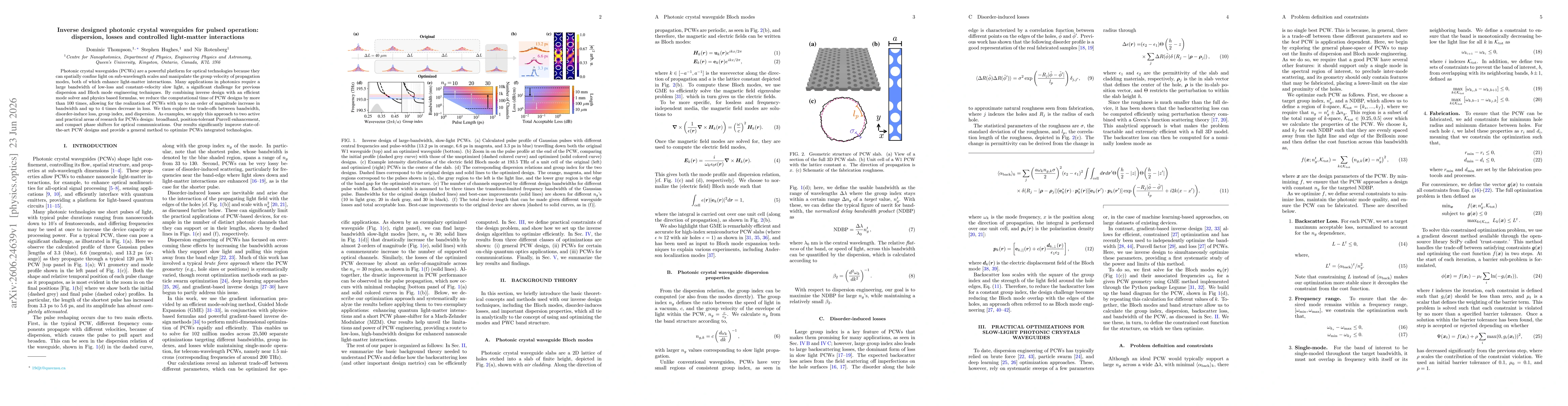 Thumbnail for Inverse designed photonic crystal waveguides for pulsed operation: dispersion, losses, and controlled light-matter interactions