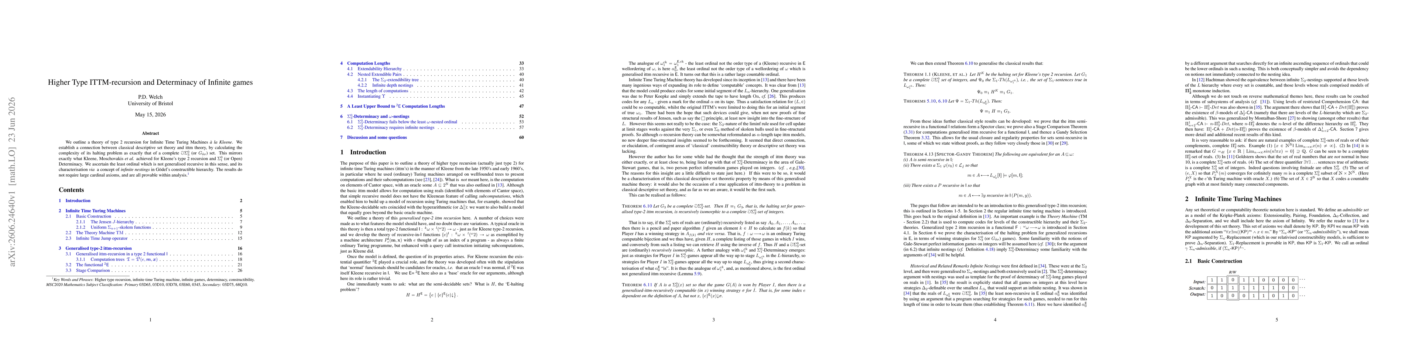 Thumbnail for Higher Type ITTM-recursion and Determinacy of Infinite Games