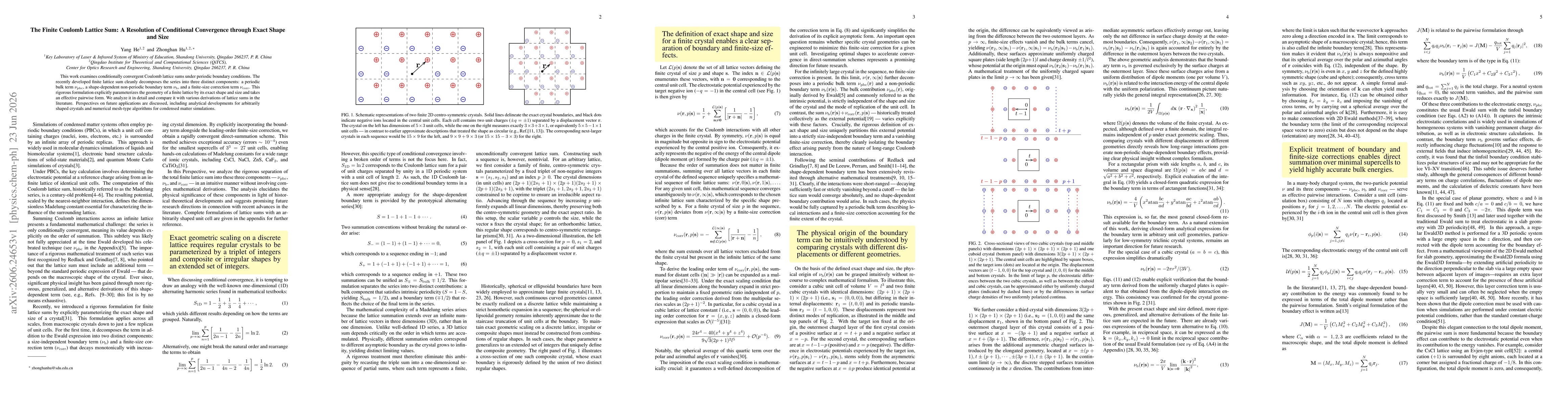 Thumbnail for The Finite Coulomb Lattice Sum: A Resolution of Conditional Convergence through Exact Shape and Size