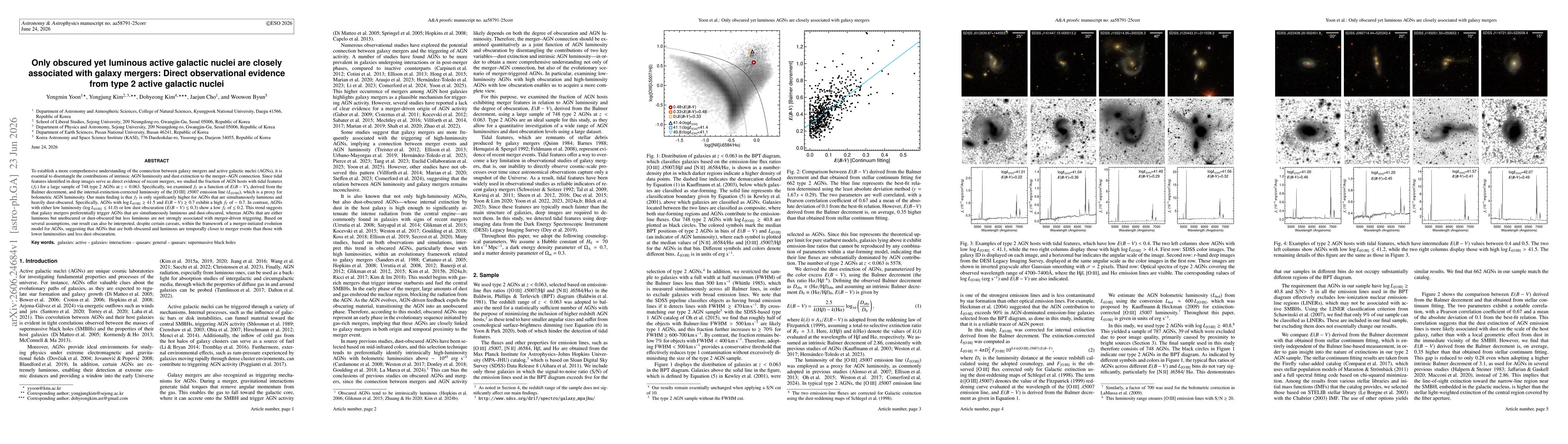 Thumbnail for Only obscured yet luminous active galactic nuclei are closely associated with galaxy mergers: Direct observational evidence from type 2 active galactic nuclei