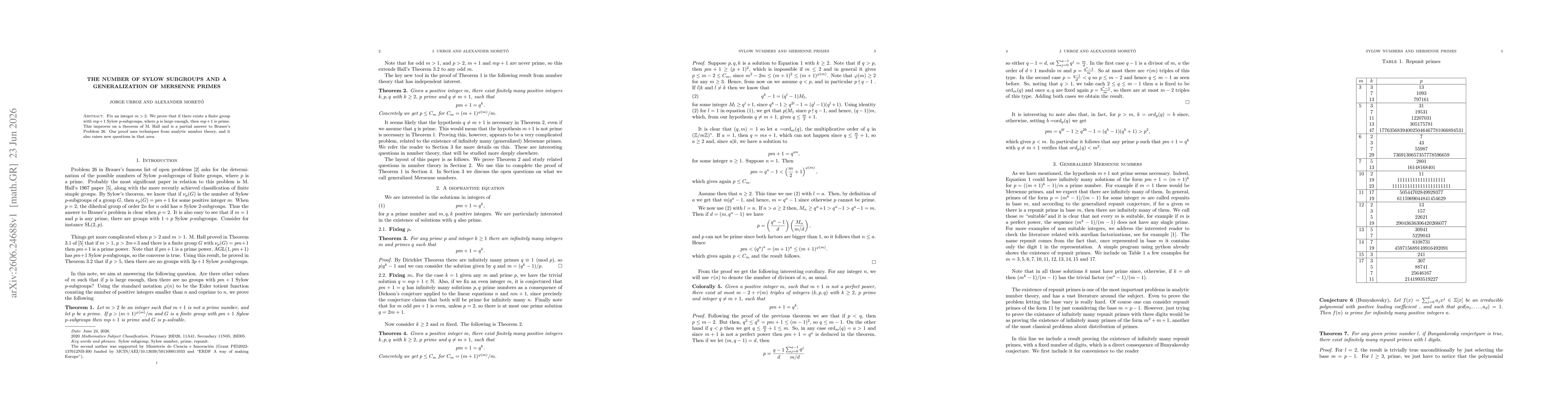 Thumbnail for The number of Sylow subgroups and a generalization of Mersenne primes
