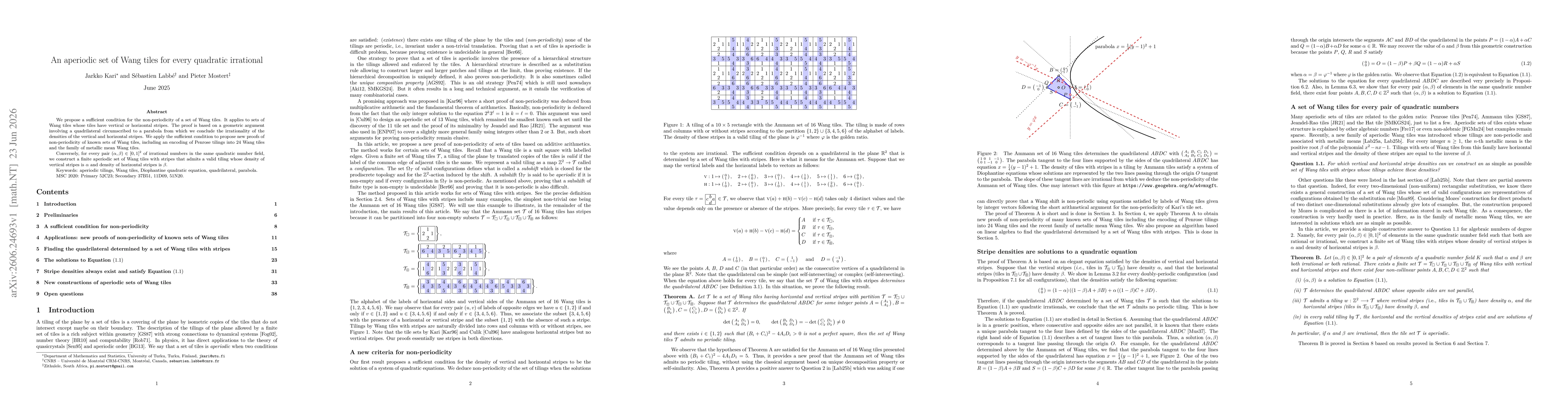 Thumbnail for An aperiodic set of Wang tiles for every quadratic irrational