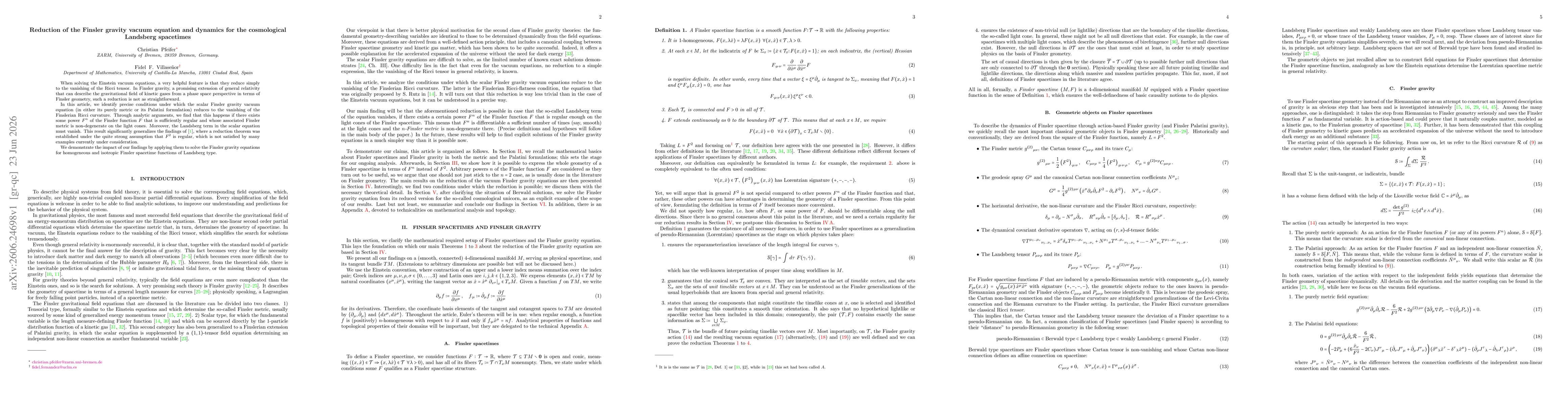 Thumbnail for Reduction of the Finsler gravity vacuum equation and dynamics for the cosmological Landsberg spacetimes