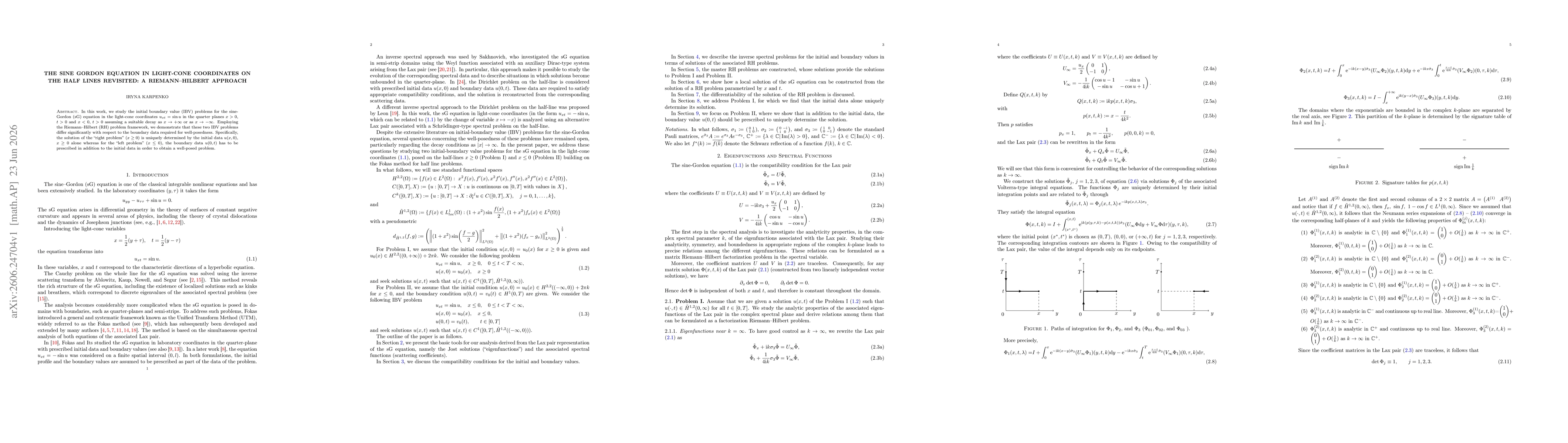 Thumbnail for The sine Gordon equation in light-cone coordinates on the half lines revisited: a Riemann--Hilbert approach