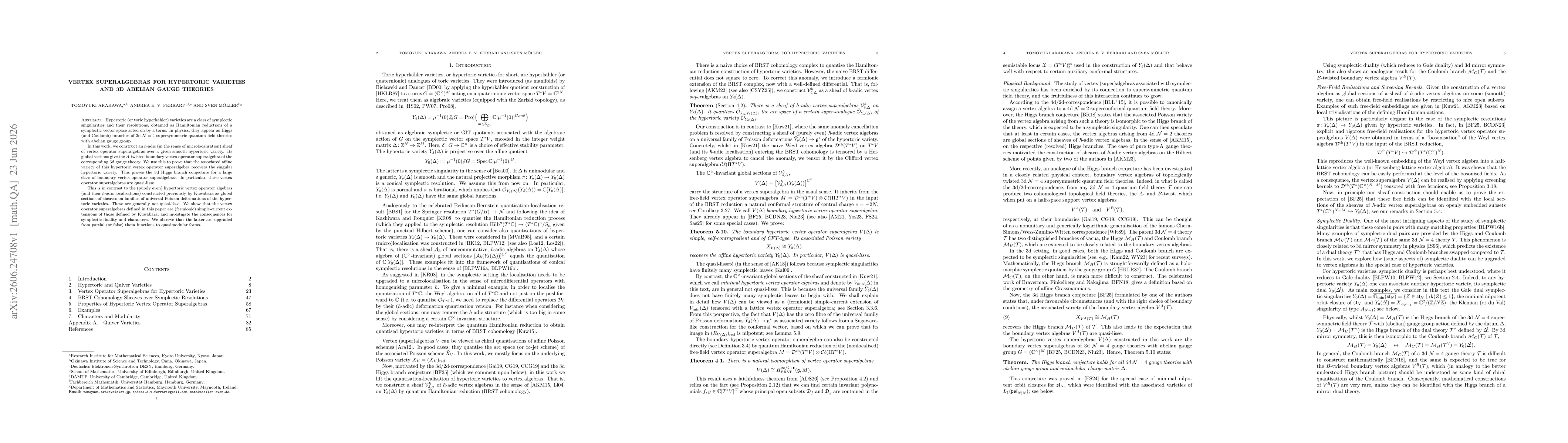 Thumbnail for Vertex Superalgebras for Hypertoric Varieties and 3d Abelian Gauge Theories