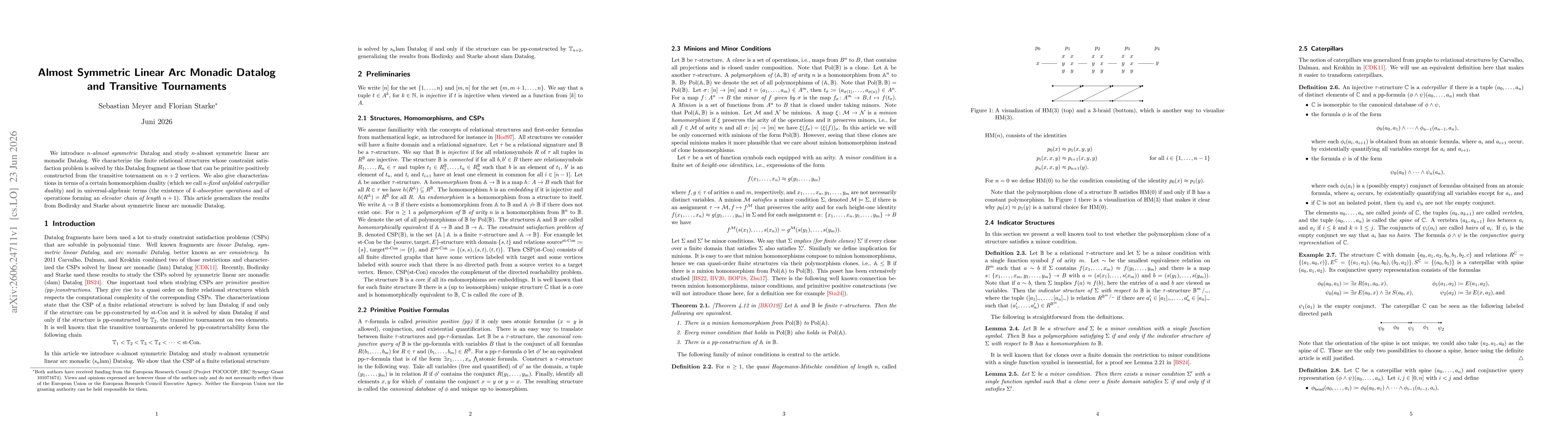 Thumbnail for Almost Symmetric Linear Arc Monadic Datalog and Transitive Tournaments
