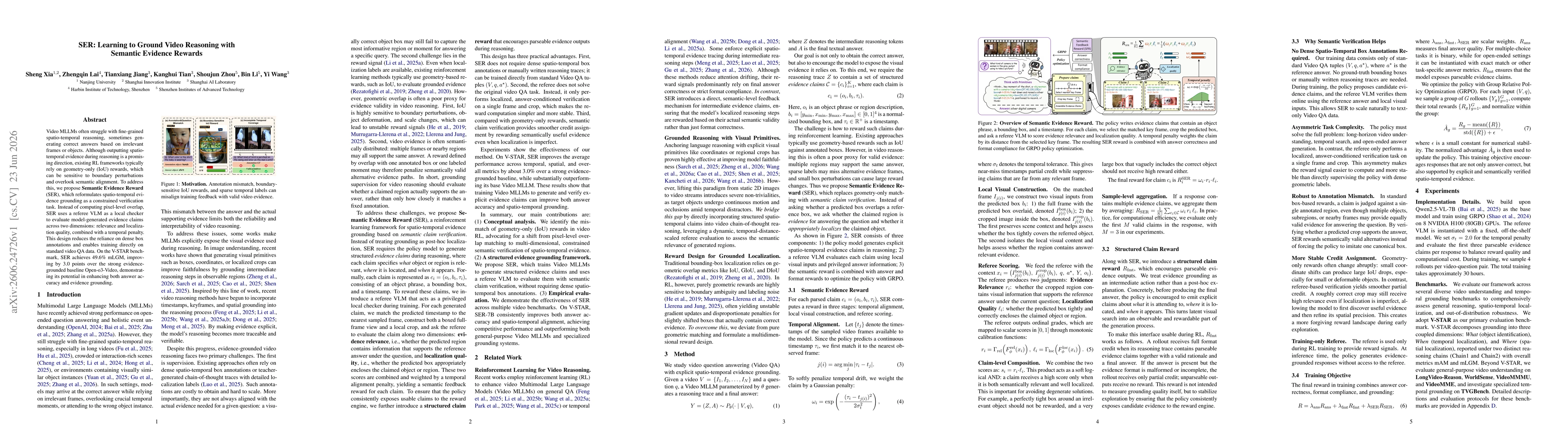 Thumbnail for SER: Learning to Ground Video Reasoning with Semantic Evidence Rewards