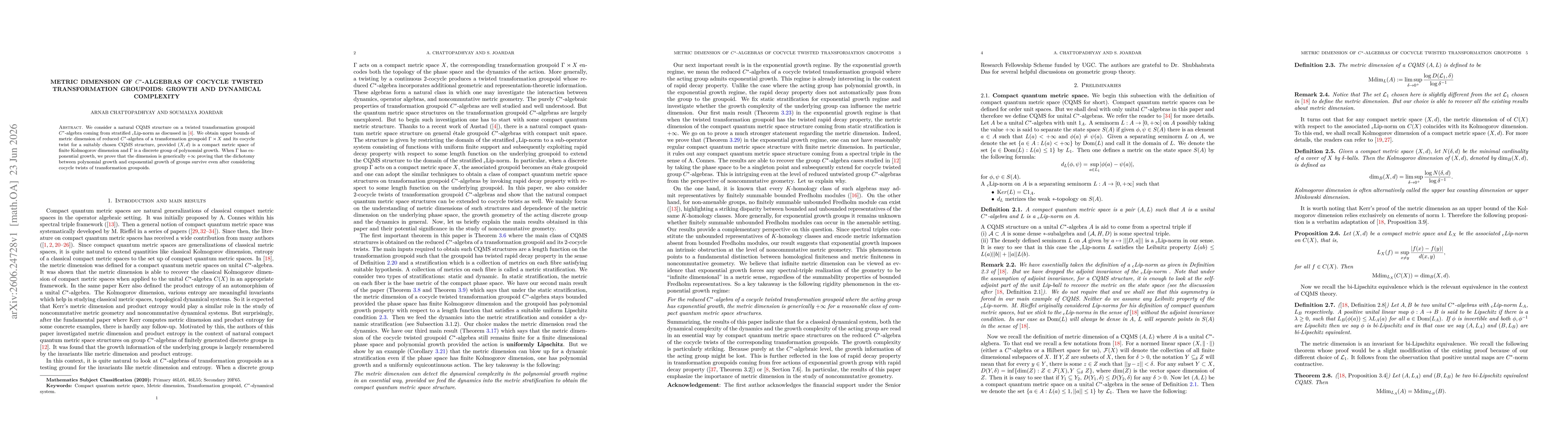 Thumbnail for Metric dimension of $C^{\ast}$-algebras of cocycle twisted transformation groupoids: Growth and dynamical complexity