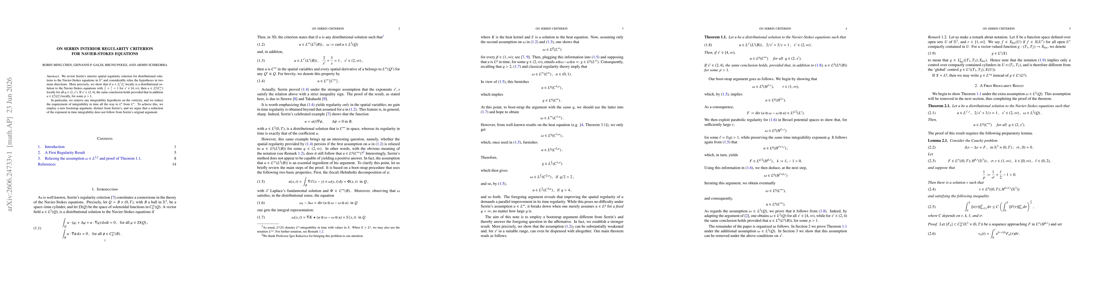 Thumbnail for On Serrin Interior Regularity Criterion for Navier-Stokes Equations