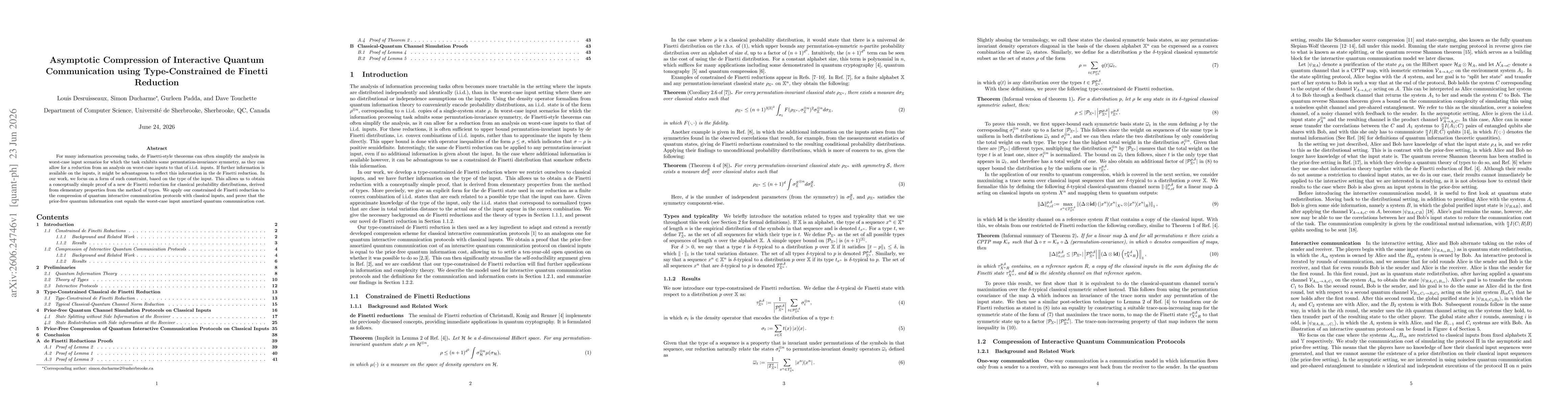 Thumbnail for Asymptotic Compression of Interactive Quantum Communication using Type-Constrained de Finetti Reduction