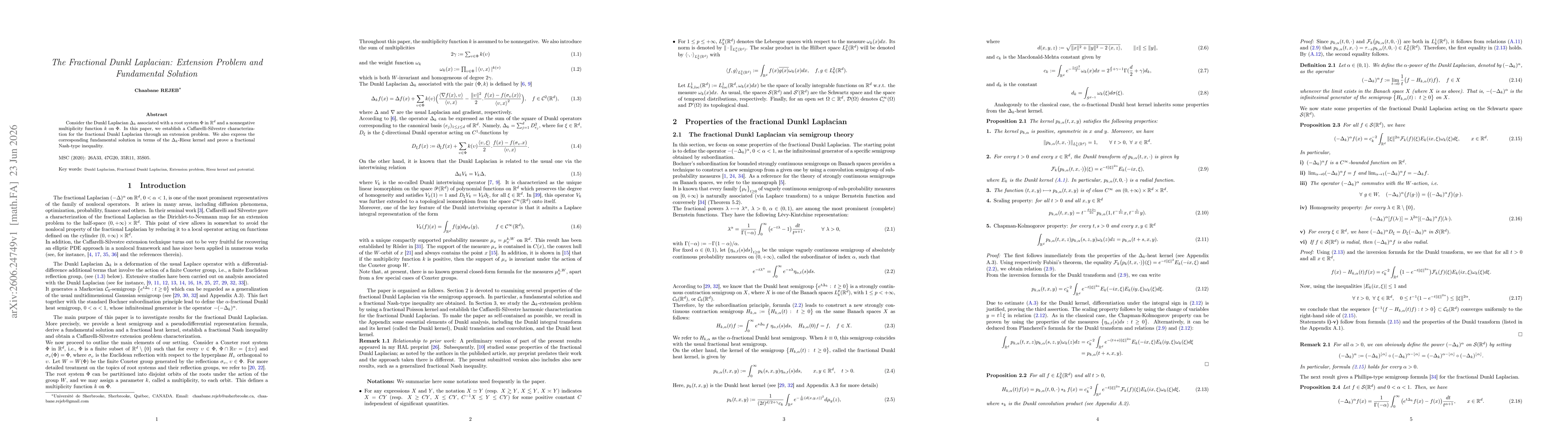 Thumbnail for The Fractional Dunkl Laplacian: Extension Problem and Fundamental Solution