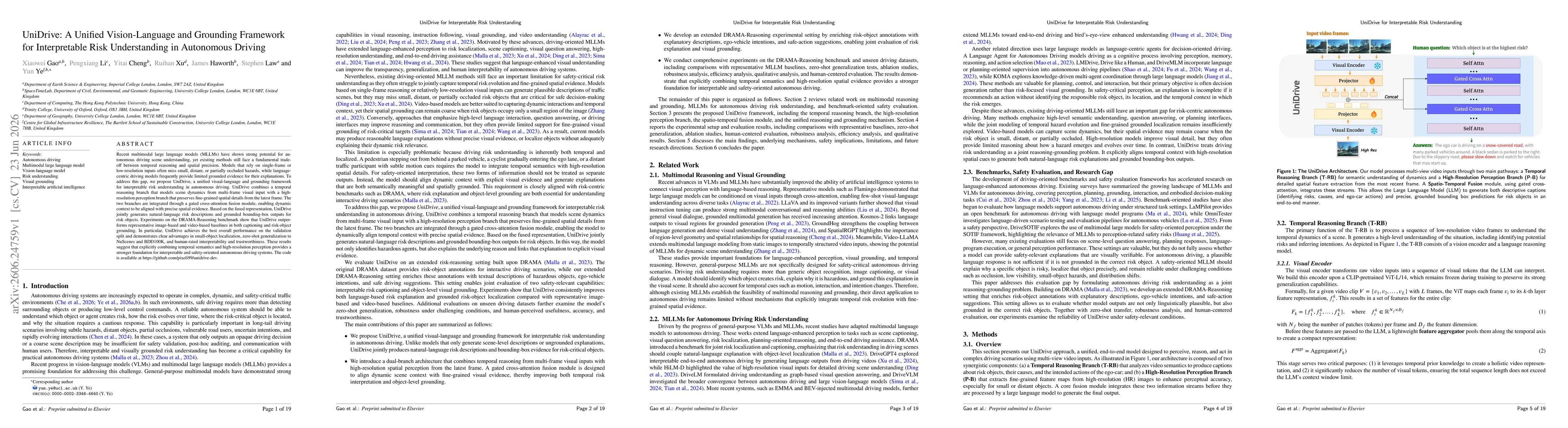 Thumbnail for UniDrive: A Unified Vision-Language and Grounding Framework for Interpretable Risk Understanding in Autonomous Driving