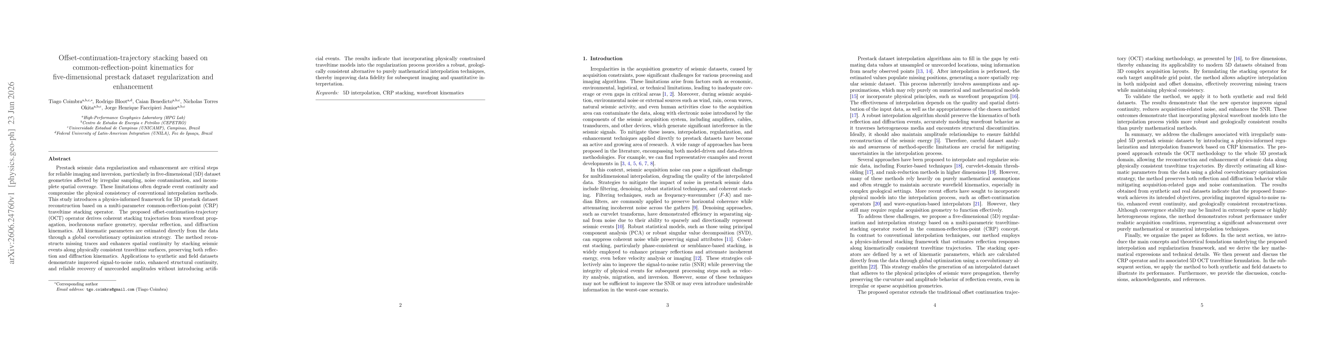 Thumbnail for Offset-continuation-trajectory stacking based on common-reflection-point kinematics for five-dimensional prestack dataset regularization and enhancement