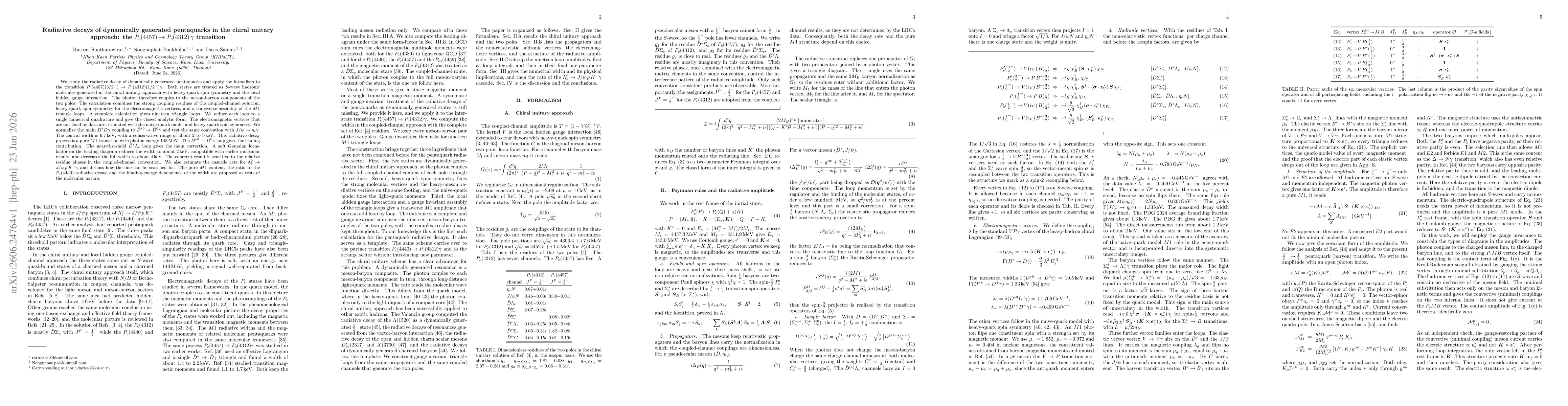 Thumbnail for Radiative decays of dynamically generated pentaquarks in the chiral unitary approach: the $P_c(4457)\to P_c(4312)\,γ$ transition