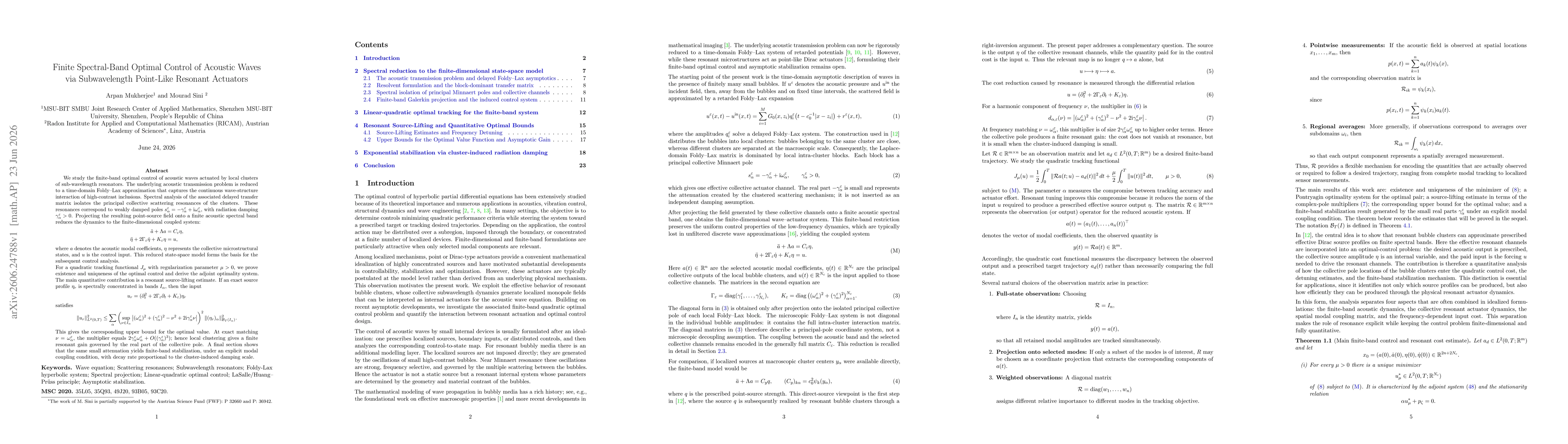 Thumbnail for Finite Spectral-Band Optimal Control of Acoustic Waves via Subwavelength Point-Like Resonant Actuators