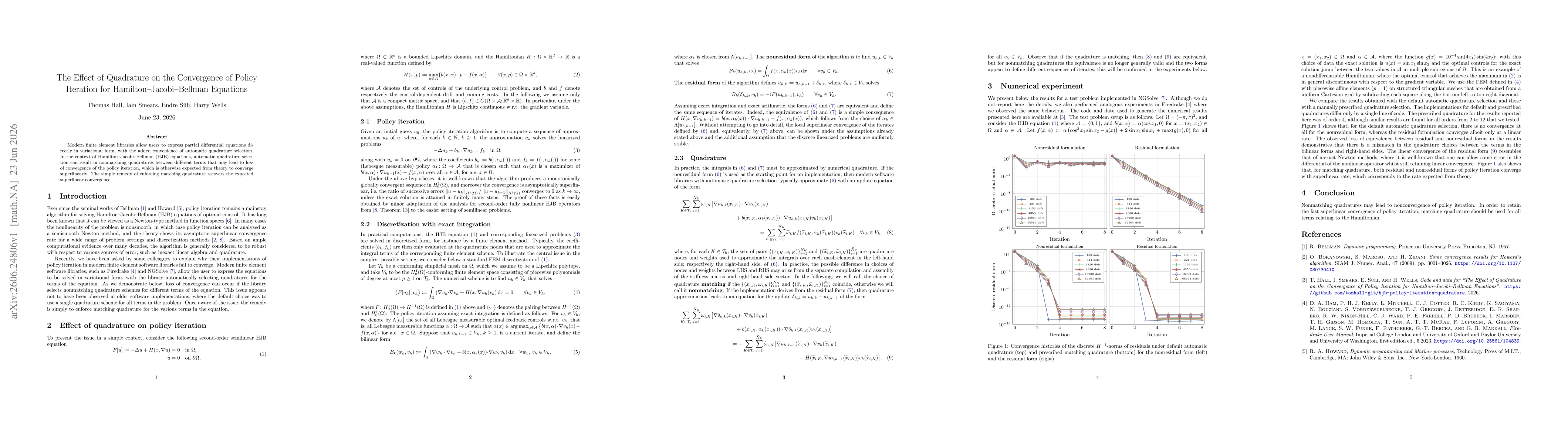 Thumbnail for The Effect of Quadrature on the Convergence of Policy Iteration for Hamilton-Jacobi-Bellman Equations