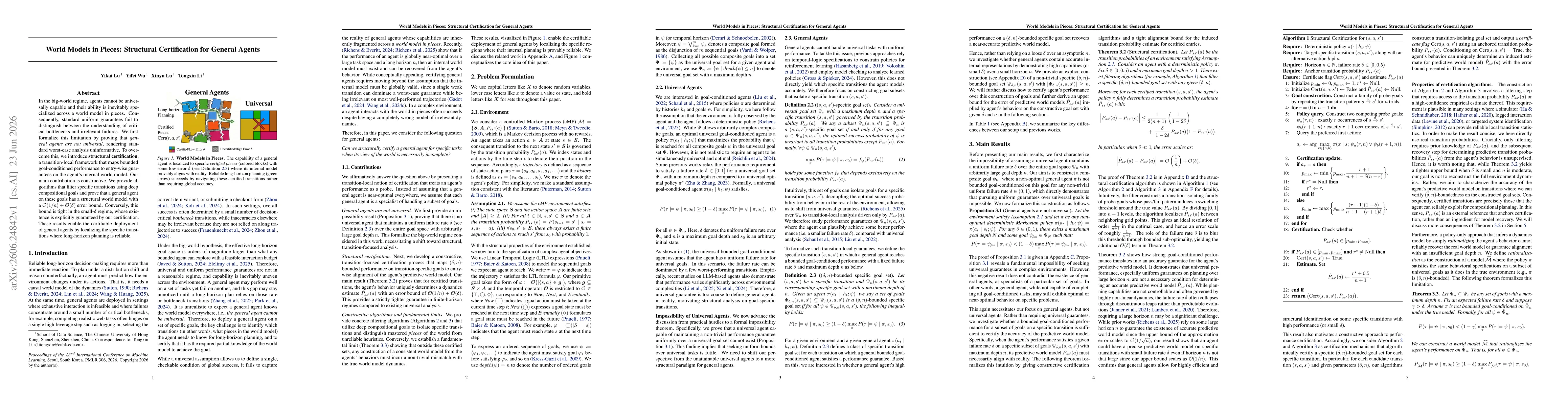 Thumbnail for World Models in Pieces: Structural Certification for General Agents