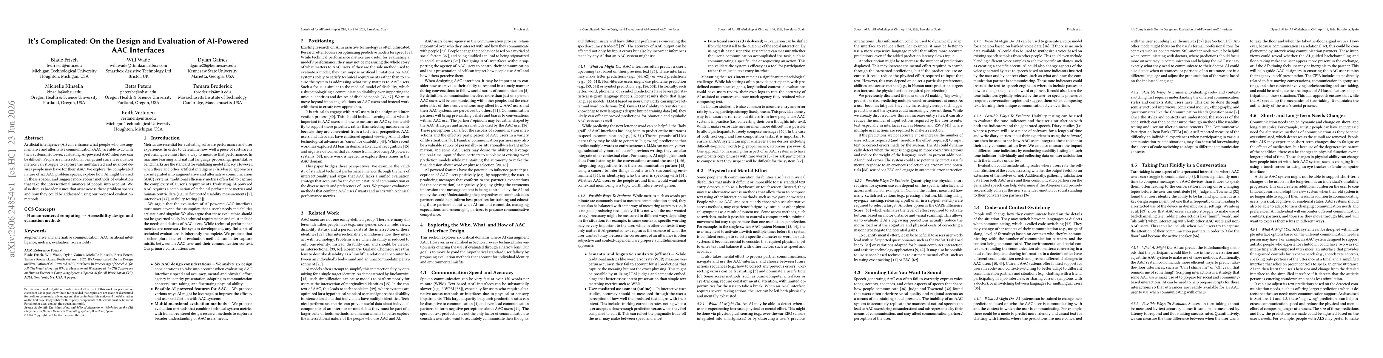 Thumbnail for It's Complicated: On the Design and Evaluation of AI-Powered AAC Interfaces