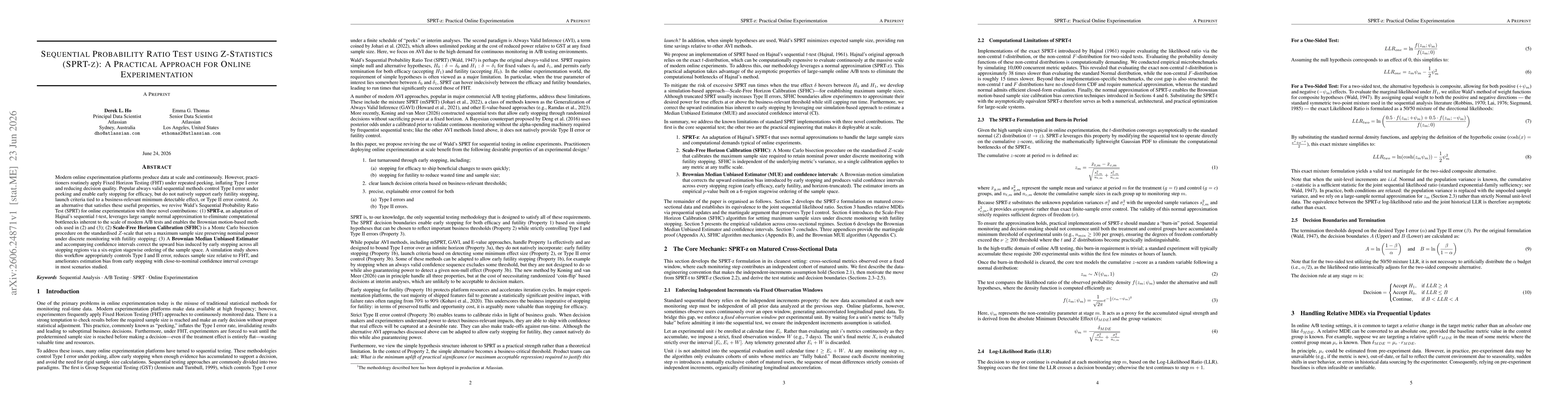 Thumbnail for Sequential Probability Ratio Test using Z-Statistics (SPRT-z): A Practical Approach for Online Experimentation