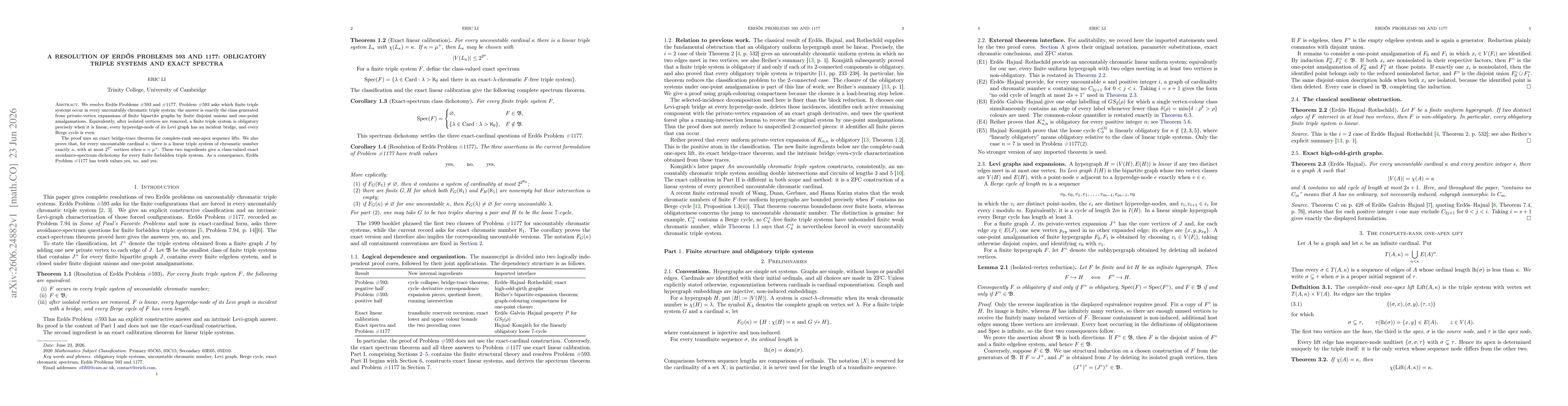 Thumbnail for A Resolution of Erdős Problems 593 and 1177: Obligatory Triple Systems and Exact Spectra
