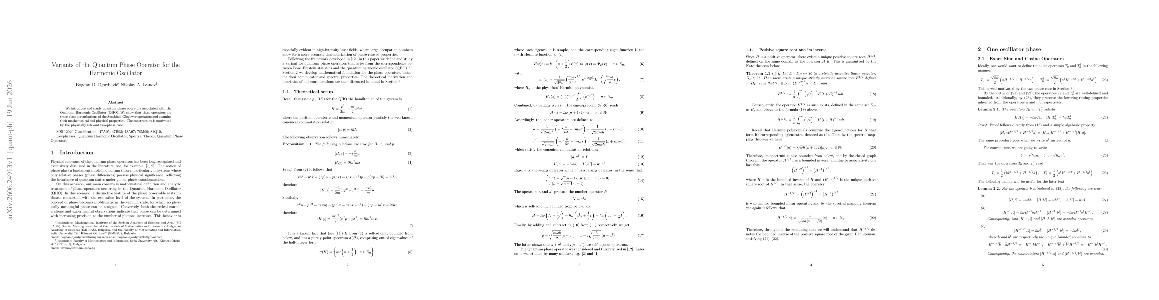 Thumbnail for Variants of the Quantum Phase Operator for the Harmonic Oscillator