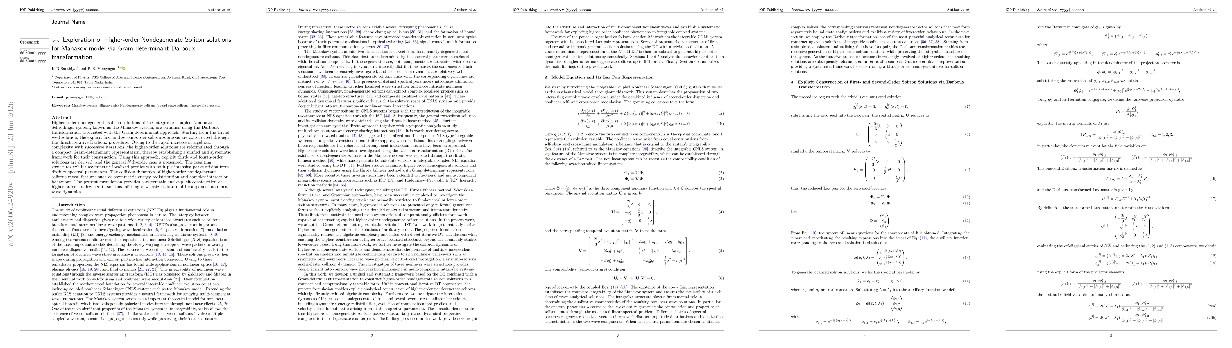 Thumbnail for Exploration of Higher-order Nondegenerate Soliton solutions for Manakov model via Gram-determinant Darboux transformation