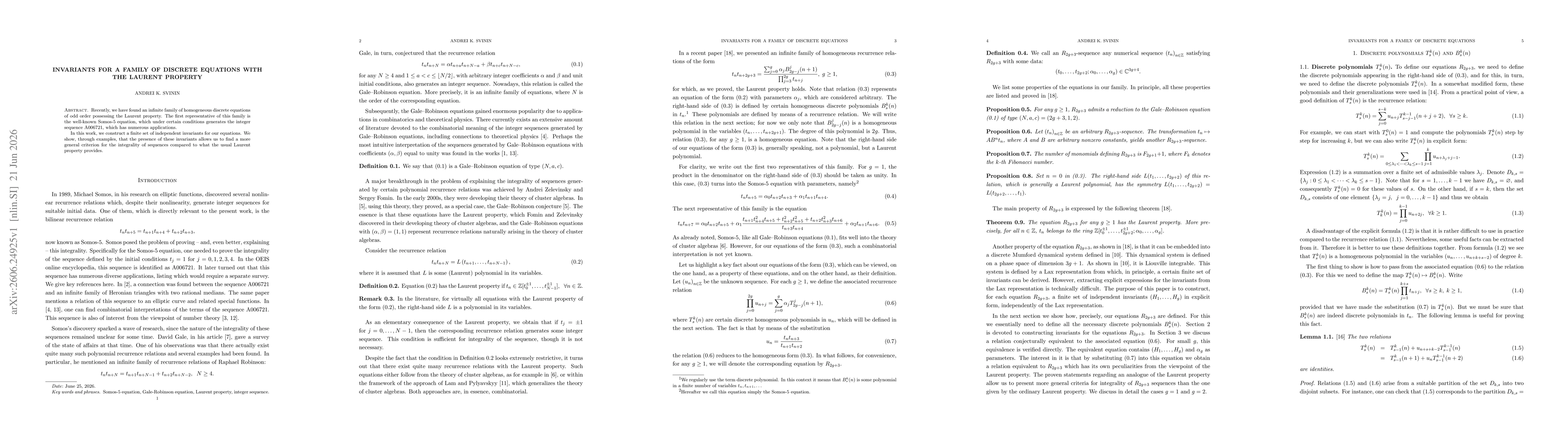Thumbnail for Invariants for a family of discrete equations with the Laurent property