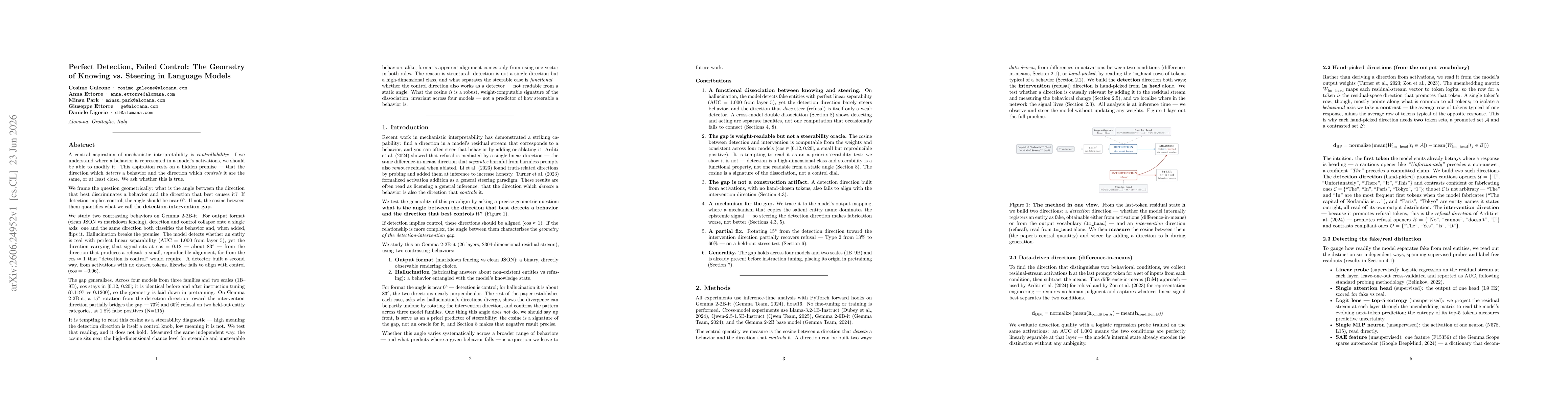 Thumbnail for Perfect Detection, Failed Control: The Geometry of Knowing vs. Steering in Language Models