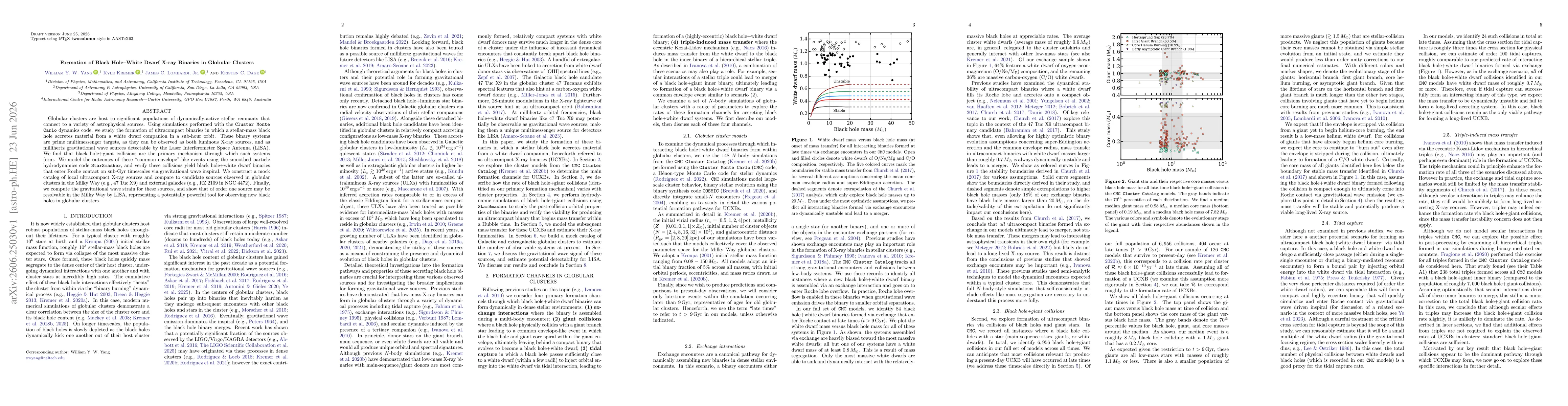 Thumbnail for Formation of Black Hole-White Dwarf X-ray Binaries in Globular Clusters