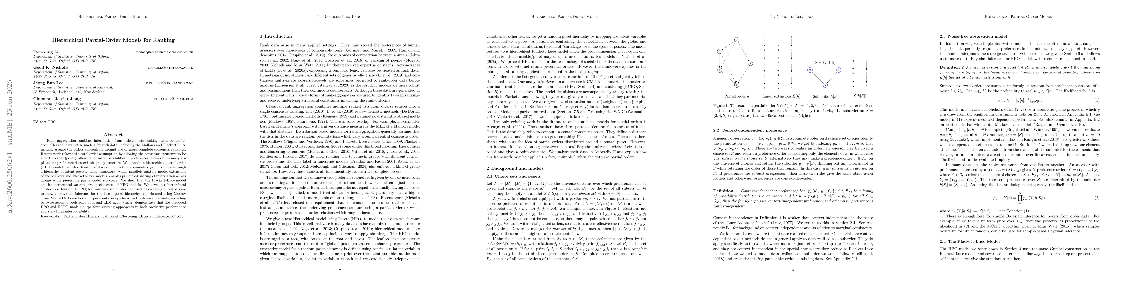 Thumbnail for Hierarchical Partial-Order Models for Ranking