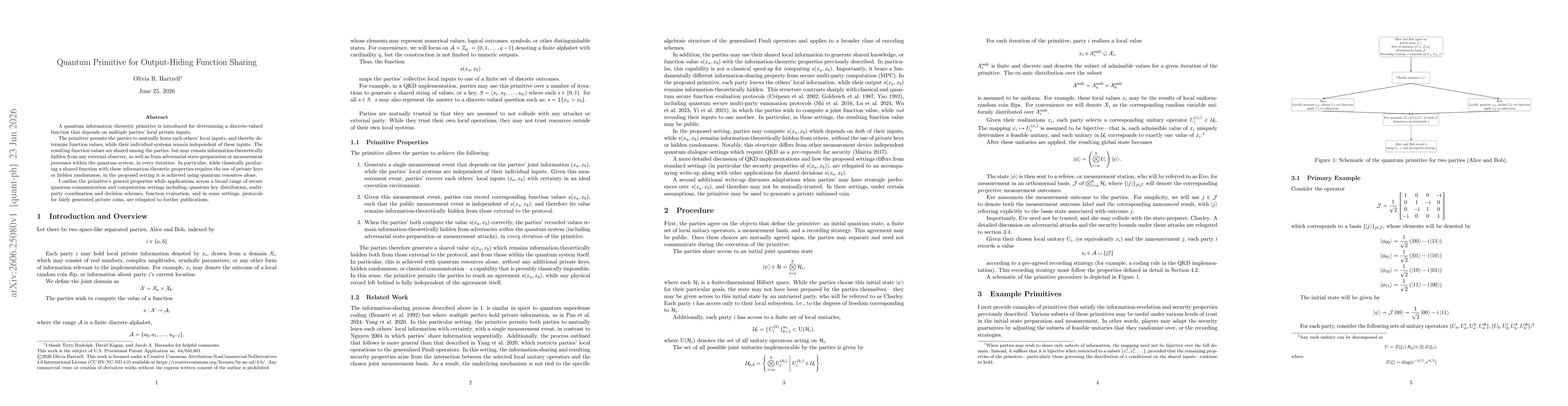 Thumbnail for Quantum Primitive for Output-Hiding Function Sharing