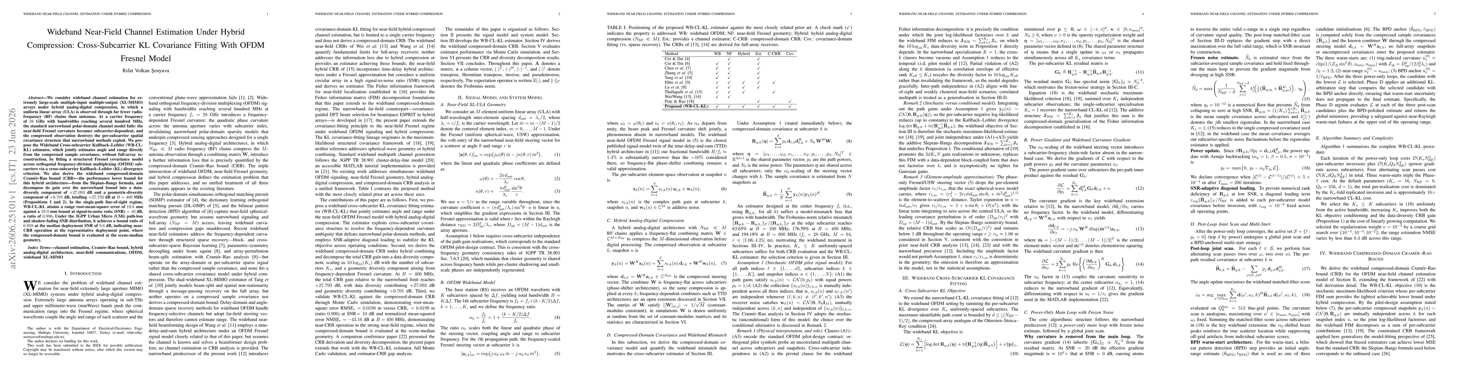 Thumbnail for Wideband Near-Field Channel Estimation Under Hybrid Compression: Cross-Subcarrier KL Covariance Fitting With OFDM Fresnel Model