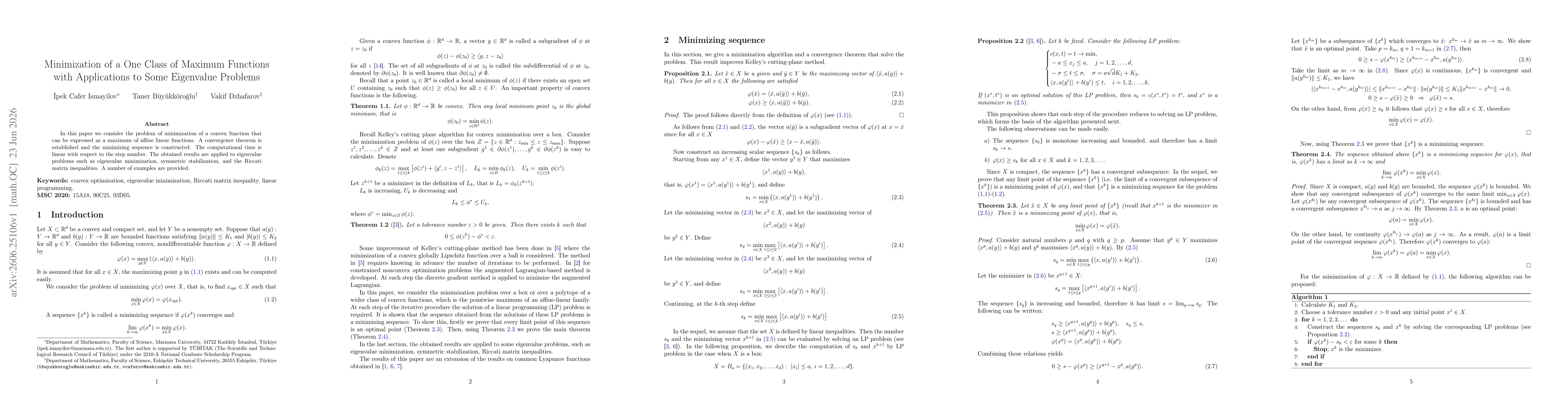 Thumbnail for Minimization of a One Class of Maximum Functions with Applications to Some Eigenvalue Problems