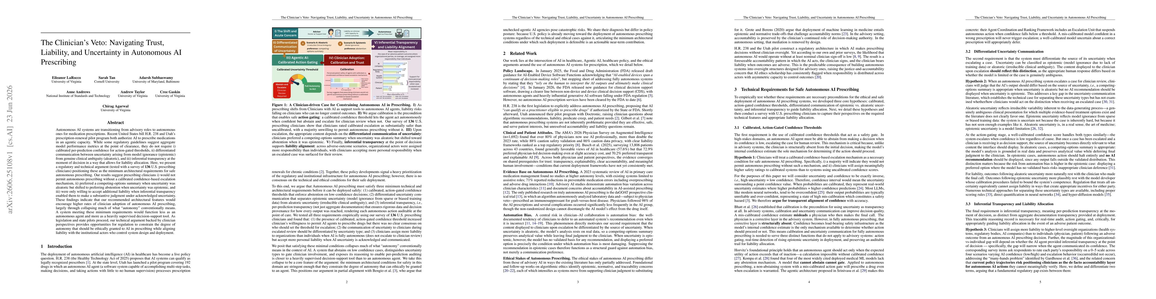 Thumbnail for The Clinician's Veto: Navigating Trust, Liability, and Uncertainty in Autonomous AI Prescribing