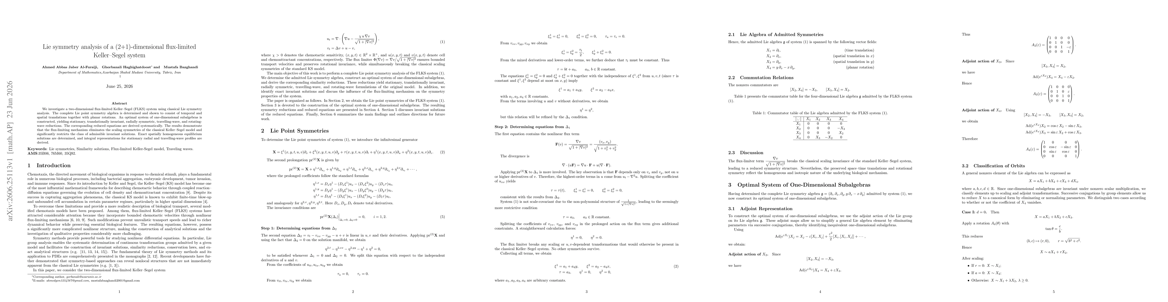 Thumbnail for Lie symmetry analysis of a 2+1-dimensional flux limited Keller Segel system