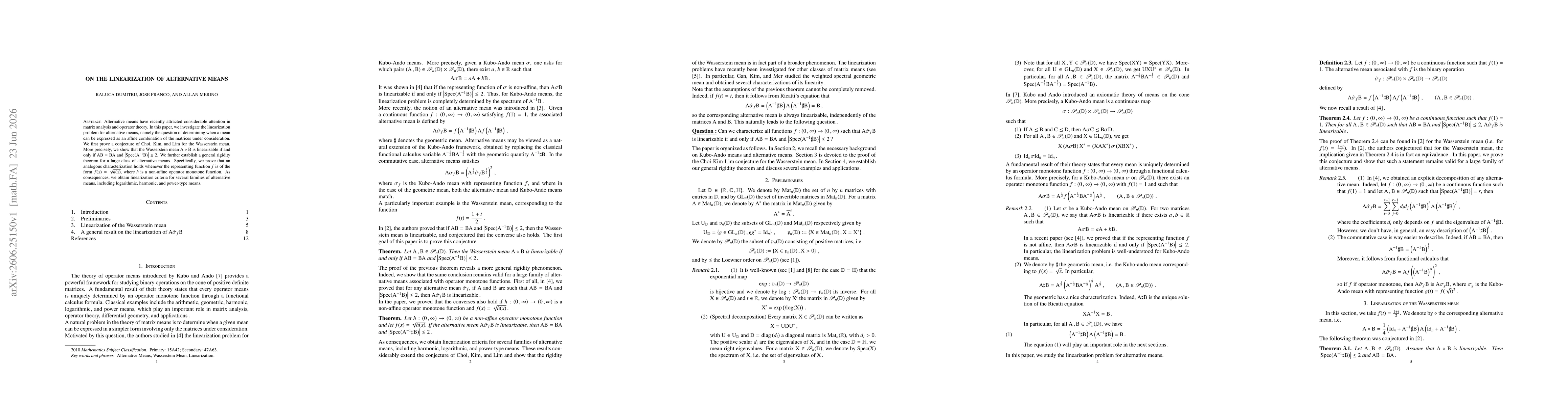 Thumbnail for On The Linearization of Alternative Means