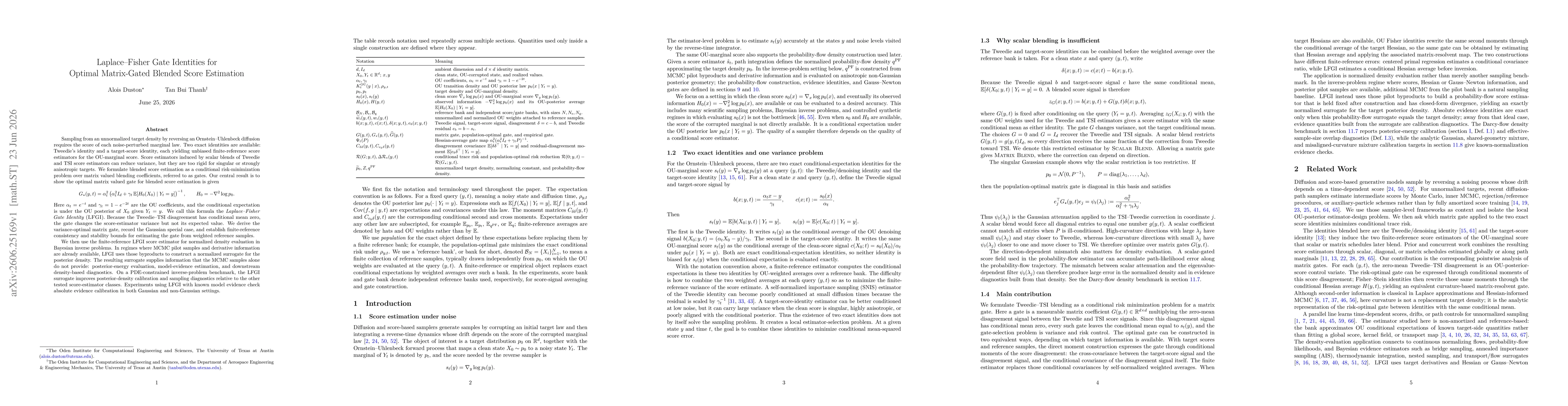 Thumbnail for Laplace--Fisher Gate Identities for Optimal Matrix-Gated Blended Score Estimation
