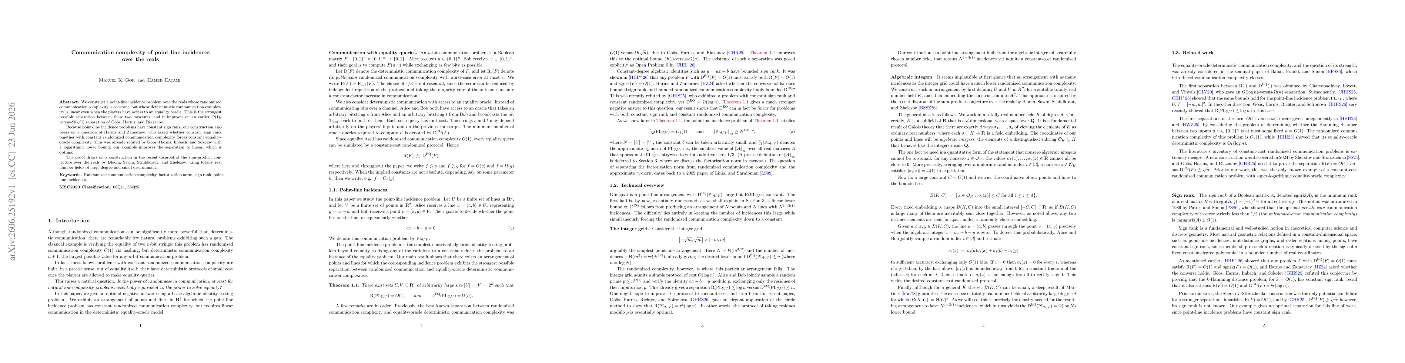 Thumbnail for Communication complexity of point-line incidences over the reals
