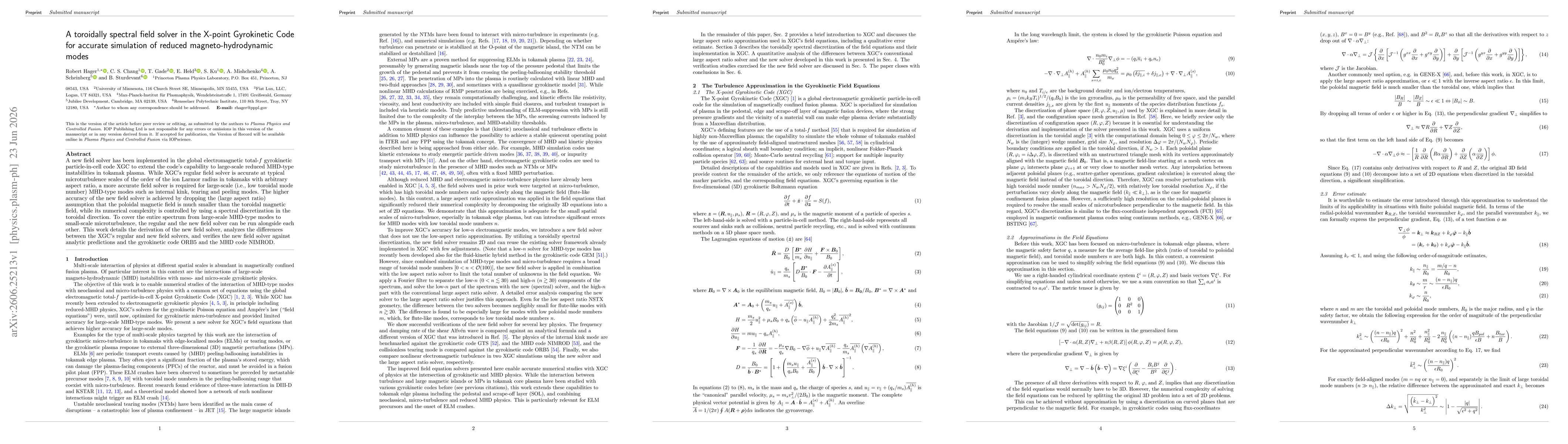 Thumbnail for A toroidally spectral field solver in the X-point Gyrokinetic Code for accurate simulation of reduced magneto-hydrodynamic modes