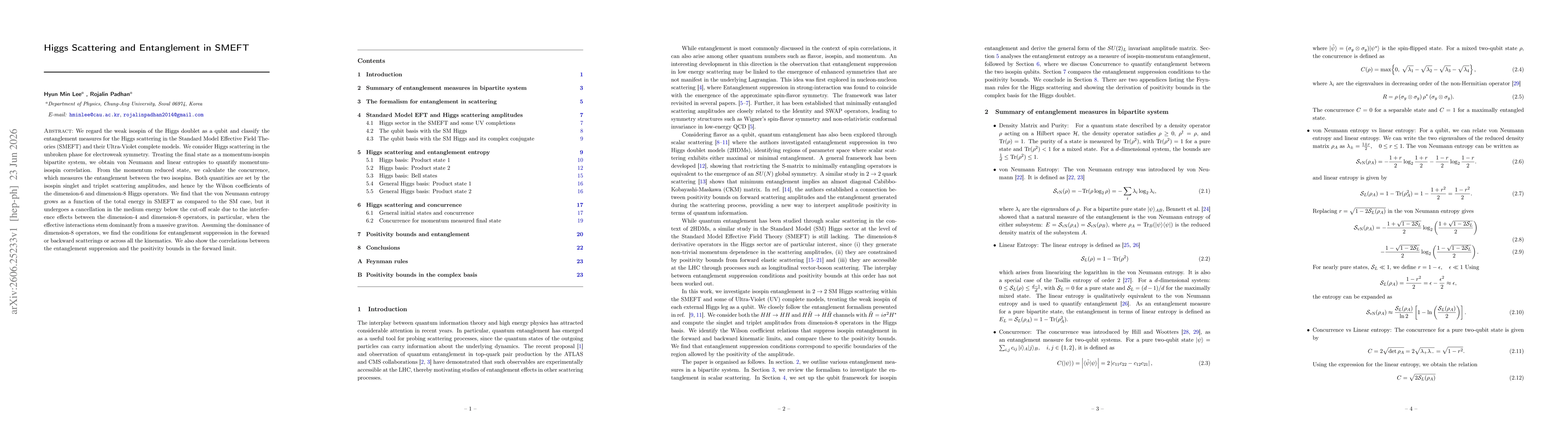 Thumbnail for Higgs Scattering and Entanglement in SMEFT