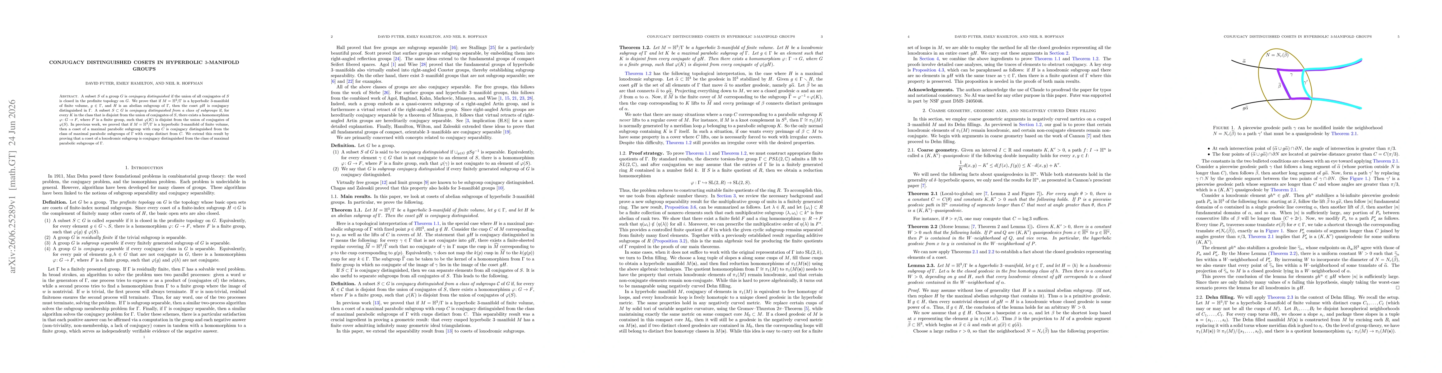 Thumbnail for Conjugacy Distinguished Cosets in Hyperbolic $3$-Manifold Groups