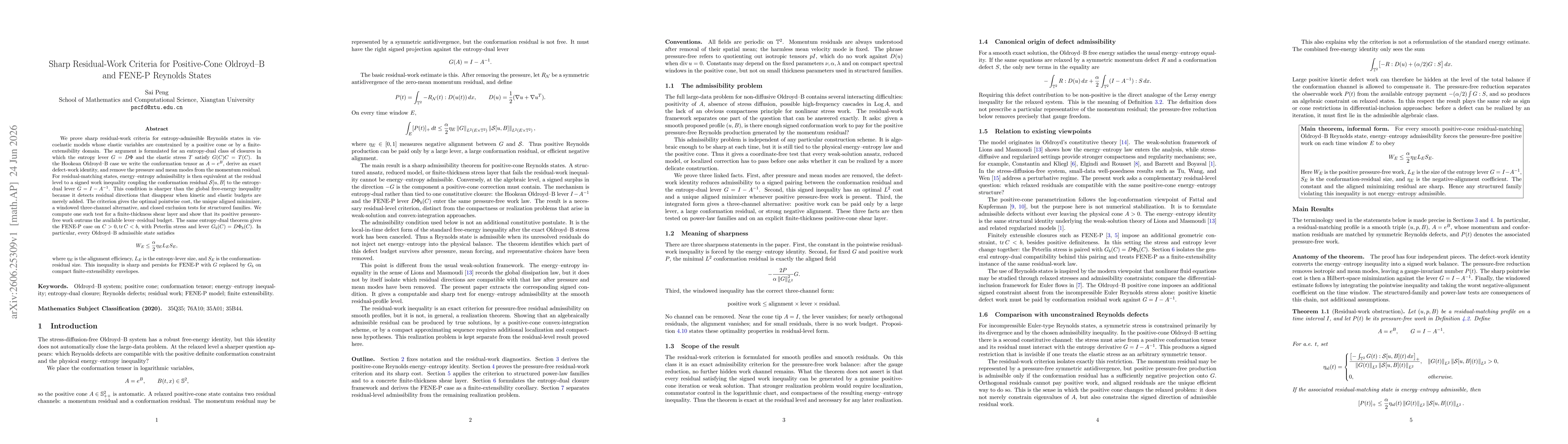 Thumbnail for Sharp Residual-Work Criteria for Positive-Cone Oldroyd-B and FENE-P Reynolds States