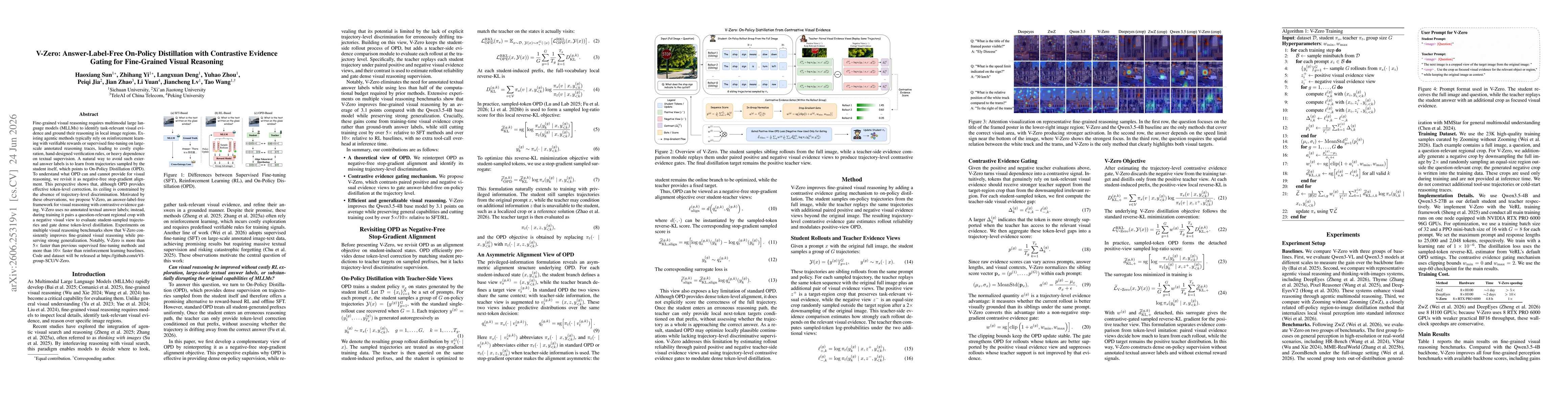 Thumbnail for V-Zero: Answer-Label-Free On-Policy Distillation with Contrastive Evidence Gating for Fine-Grained Visual Reasoning