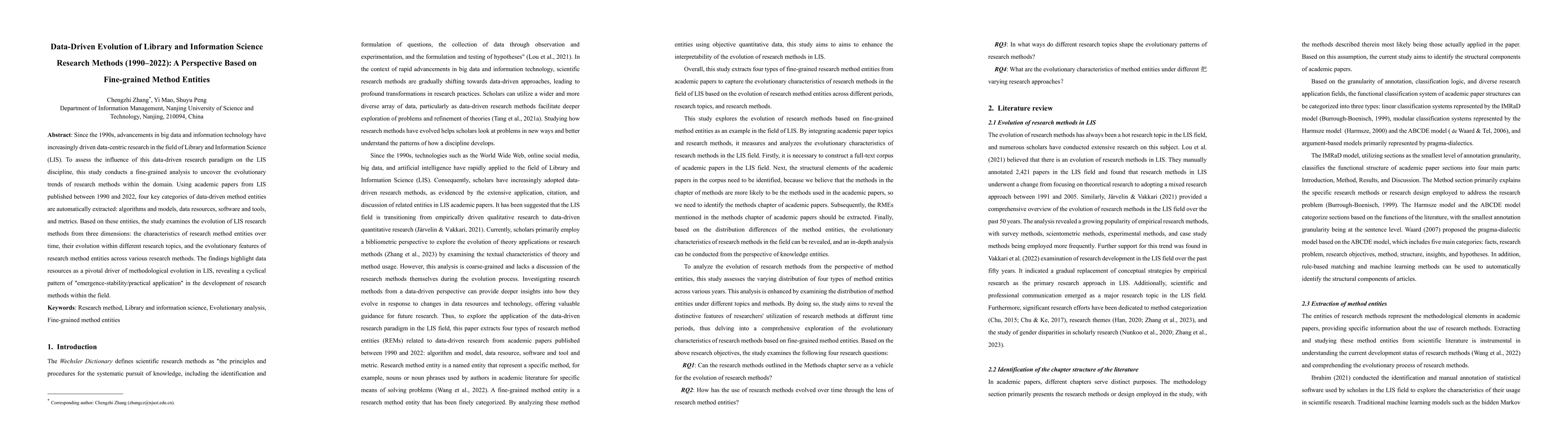Thumbnail for Data-Driven Evolution of Library and Information Science Research Methods (1990-2022): A Perspective Based on Fine-grained Method Entities