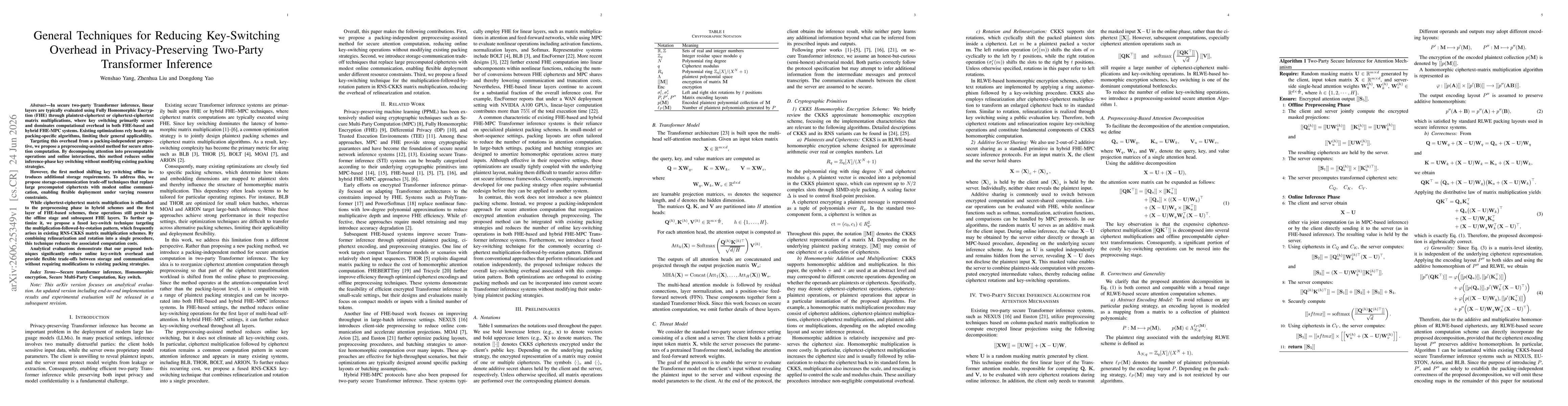 Thumbnail for General Techniques for Reducing Key-Switching Overhead in Privacy-Preserving Two-Party Transformer Inference